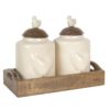 2x skladovací keramická dóza na dřevěném podnosu Chick Bei - 30*16*24 cm Clayre & Eef Clayre & Eef www.eLovci.cz